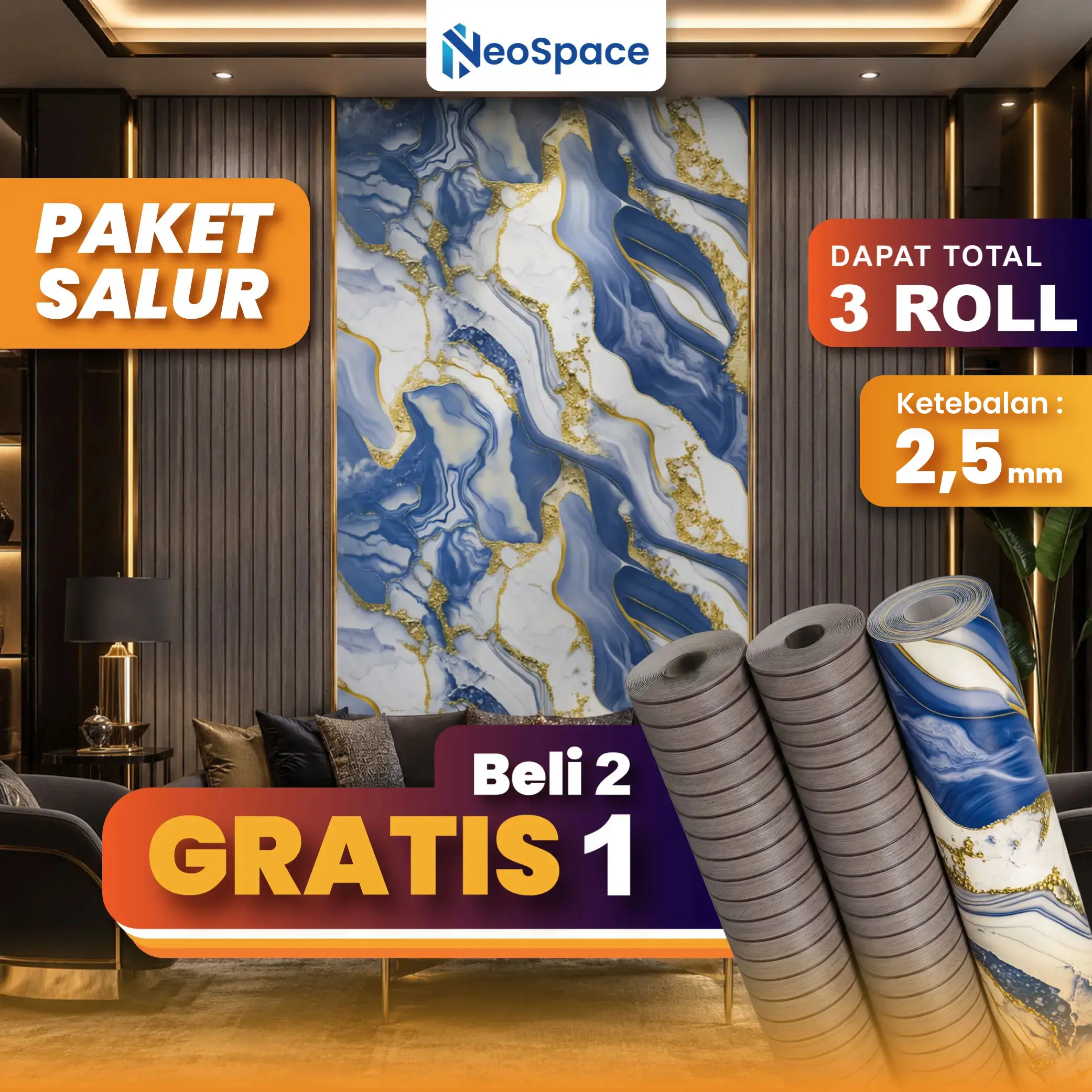 Neospace Decor - Bundle Wallpaper Best Seller Tebal 2.5 mm Beli 2 Gratis 1 Marble 120x280