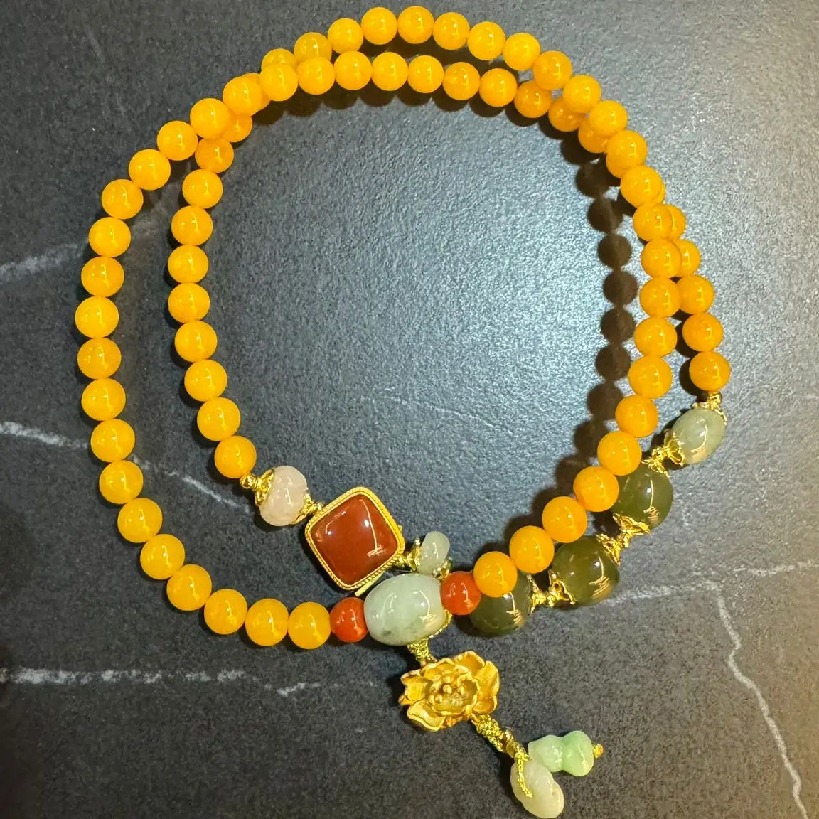 Old Bee Wax Bead Five Elements Design (6.5mm) - Ricky Design Collection Necklace