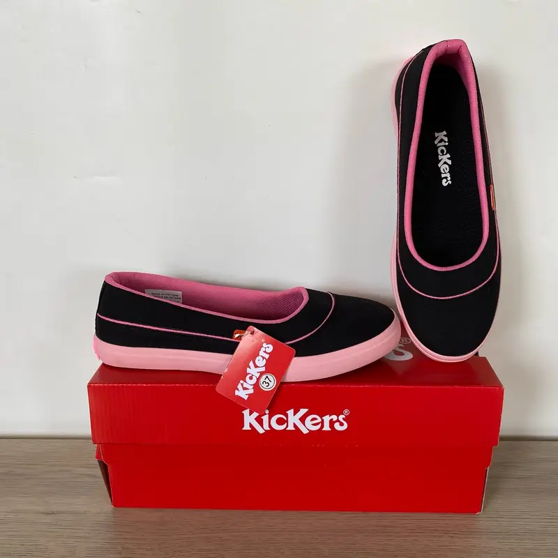 Casual wanita sepatu hitam tanpa tali shoes pink lentur karet  Sneakers 0