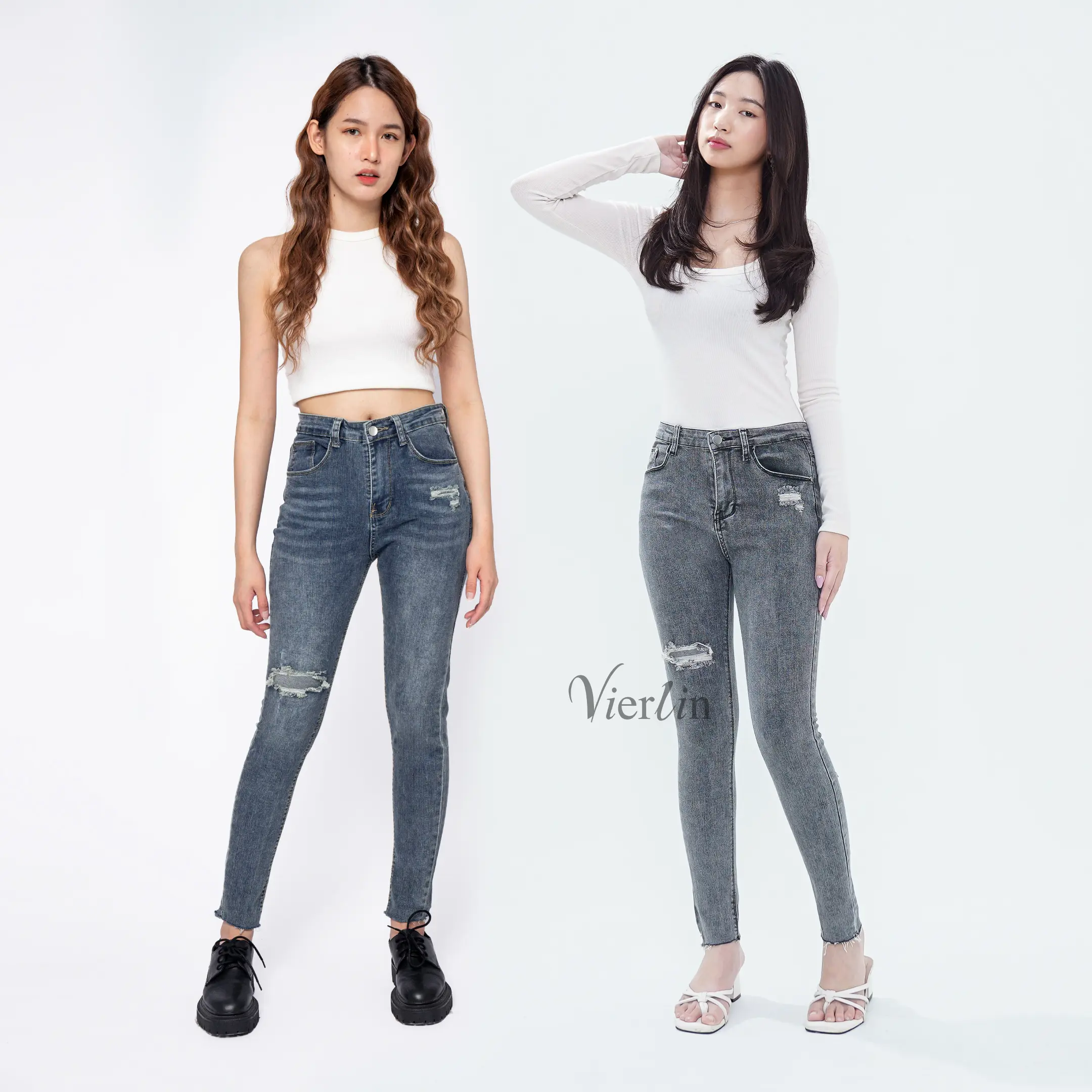 VIERLIN - Jeans 9125 9126 - HIGH WAIST SKINNY RIPPED SOBEK MELAR STRECHT | JEANS HIGHWAIST JEANS BAGGY JEANS BOYFRIEND JEANS SKINNY JEANS CUTBRAY CELANA JEANS RIPPED JEANS KULOT JEANS WANITA FLARE JEANS LOOSE JEANS PANJANG JEANS HW