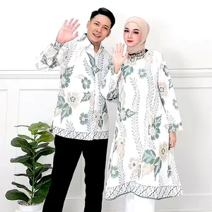 HKMCO Super Jumbo Tunik Batik Atasan Cantik Kekinian Bunga Muslim Kemeja Lengan Panjang Pendek Katun Motif Formal Putih Resleting Depan Seragam