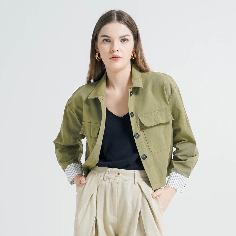 Product Introduction of This Is April Atasan Linen Kemeja Wanita Kekinian Lengan Panjang Josie Top Brown & Army B 3