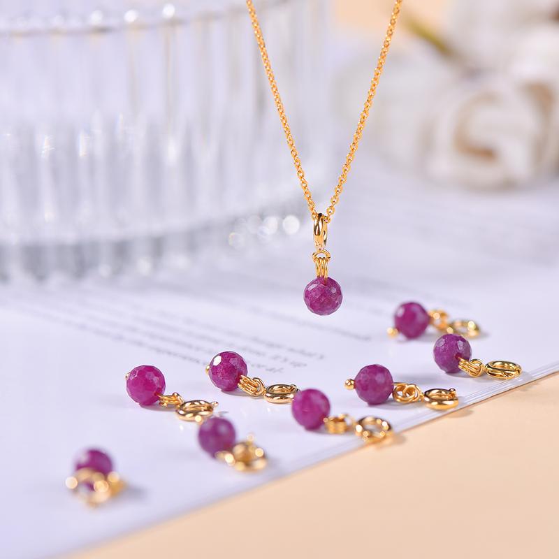Bộ Vòng Cổ Ruby, Mặt Dây Chuyền Tròn 6.5Mm, Charm Ruby Tự Nhiên, 18k, Quà Tặng Nữ, Hình Chữ O Thông Dụng, Có Thể Điều Chỉnh, Chiều Dài 45cm, Bông Tai S925, Đá Ruby Tự Nhiên 0