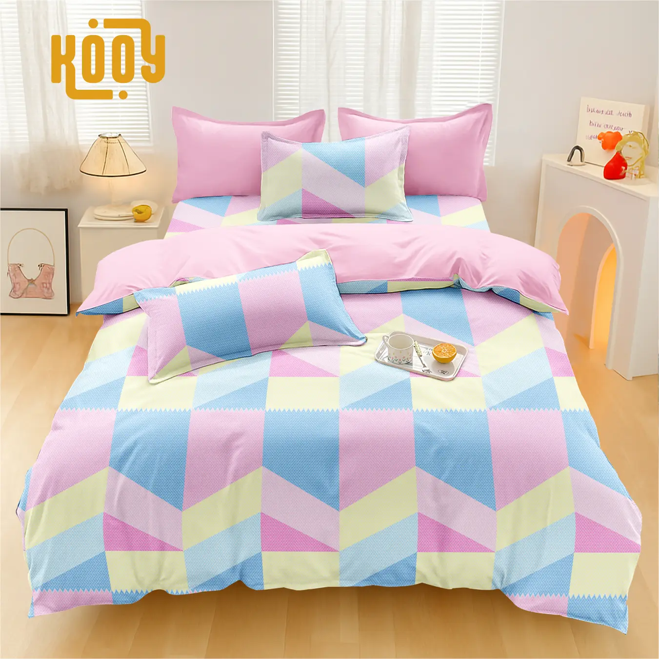Bed Cover Set Sprei Motif Candy Cube Mix Baby Pink - Ukuran Lengkap 180x200 160x200 200x200 Bahan Microfiber Premium - Kooy Bedcover