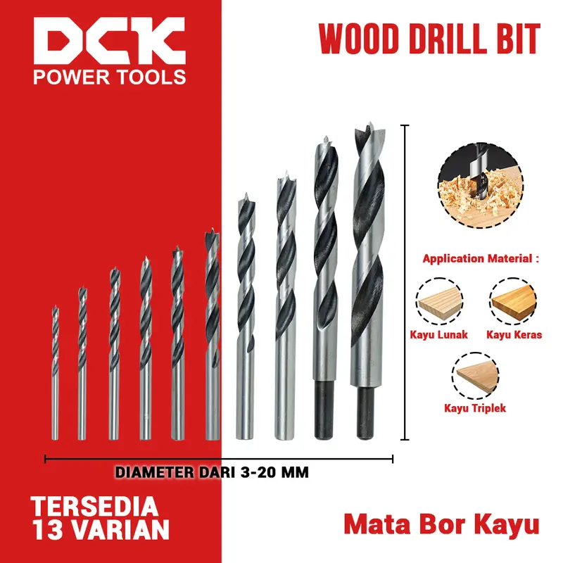 DCK Wood Drill Bit / Mata Bor Kayu 3, 4, 5, 6, 7, 8, 9 mm