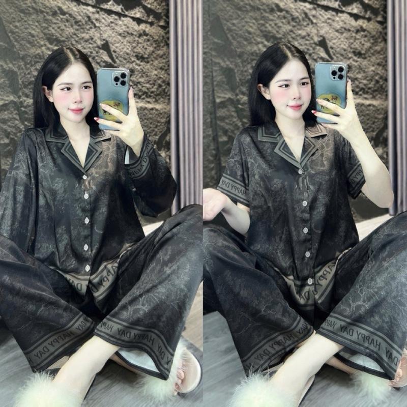   40-60Kg và 60-75kg  Đồ Bộ Nữ In Họa Tiết Cảnh Rừng Tay Dài Tay Ngắn Quần Dài Chất Lụa Mịn Mềm Mịn Nhung Sen Áo 