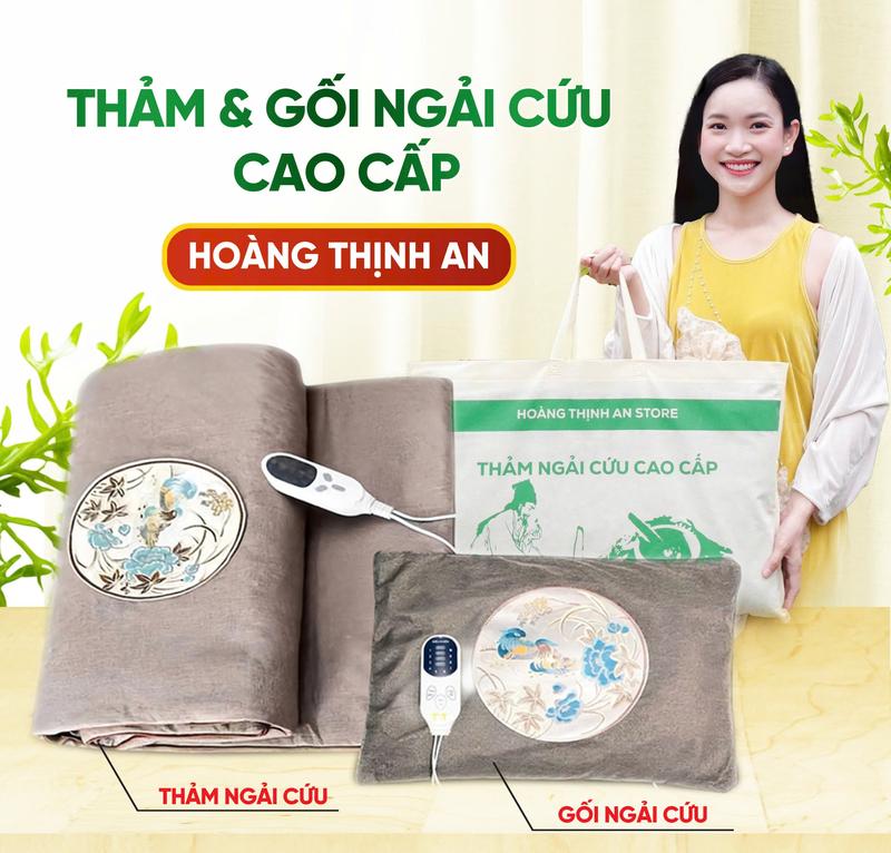 Combo Gối Thảm Ngải Cứu Hoàng Thịnh An Chính Hãng, Đệm Ngải Cứu Đông Y Hỗ trợ Đau Vai Gáy, Đau Lưng Nhức Mỏi Xương Khớp Bảo Hành 1 Năm