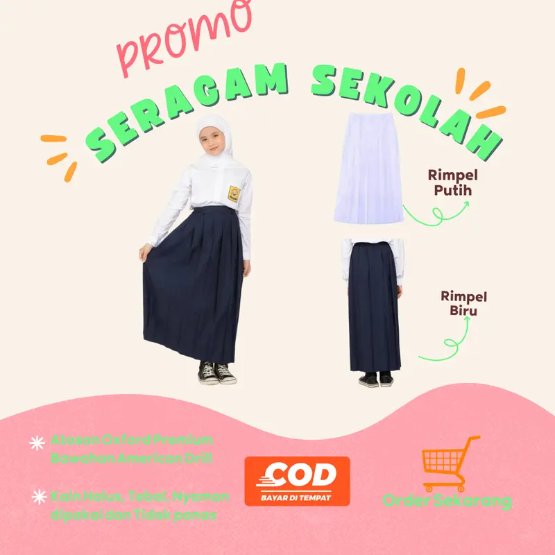 Seragam Sekolah SMP PEREMPUAN Lengan Panjang dan Rok Rimpel Pinggang Kerut Fashion Bordir Baju Anak 0
