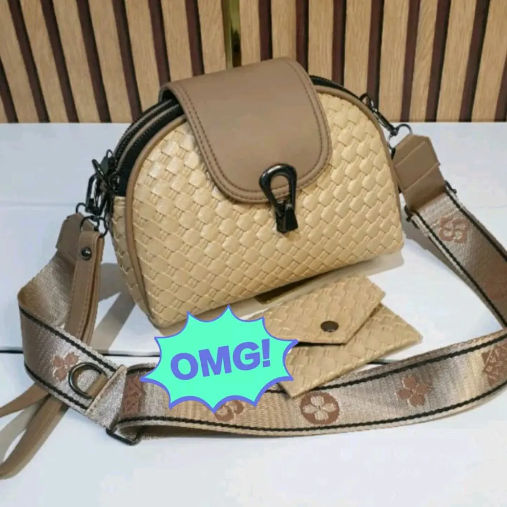 Tas selempang wanita 3 ruang free dompet tali pisban strap