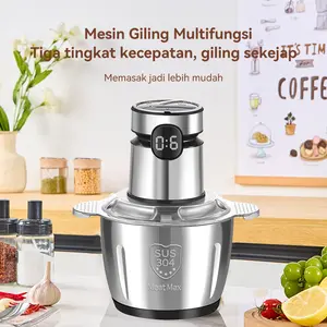 Penggiling/blender daging rumah tangga untuk daging, sayuran, dan buah-buahan, kapasitas 2 liter.