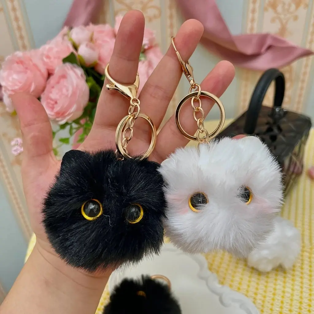 Bag charm Fluffy cat lucu hitam putih / gantungan kunci tas bentuk kucing / Bagcharm mofusand boneka kucing lucu / Boneka kucing coquette monokrom