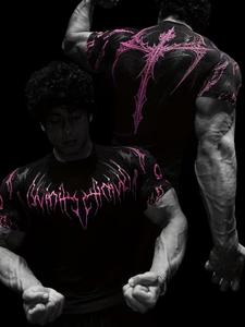 Camiseta de manga corta con estampado nuevo, alta elasticidad, para fitness y musculación, unisex, ajuste ceñido, patrón geométrico, secado rápido y que absorbe la humedad