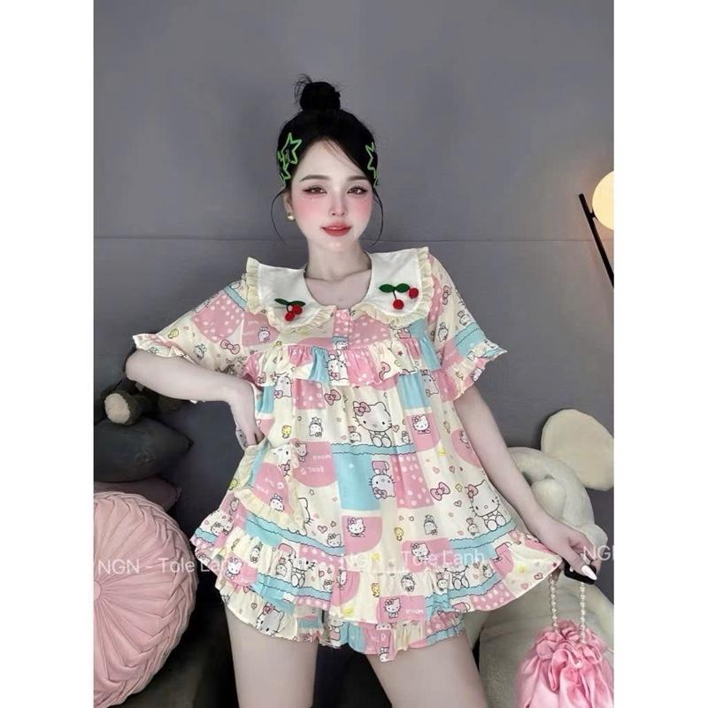 Bigsize 65 - 95kg Set Bộ Đùi BABYDOLL Áo Cổ Sen Tay Ngắn Quần Đùi Fom Rộng Chất Lụa Không Giãn