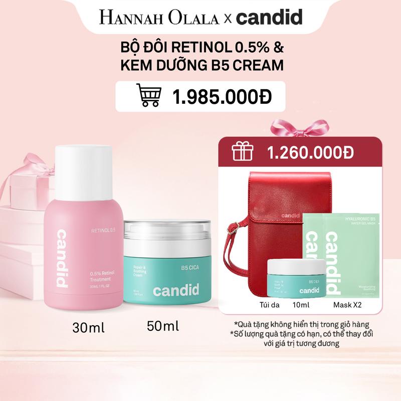 CANDID x HANNAH OLALA - BỘ ĐÔI RETINOL 0.5% & KEM DƯỠNG ẨM PHỤC HỒI CICA 50ML