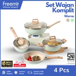 [SPECIAL] NEW Set 4 Pcs Wajan Perlengkapan Masak Anti Lengket Lengkap Wajan Panci Penggorengan Warna Hijau Multifungsi Dengan Tutup Kaca Kitchenware
