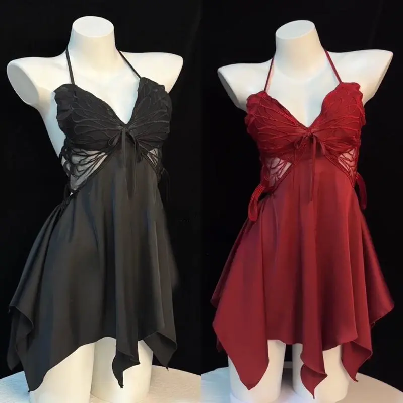 Yipao 398 Dress Lingerie Butterfly Kupu Kupu Dress Terusan Panjang Satin Baju Tidur Satin Premium Wanita Gaun Dewasa Daster Renda Piyama
