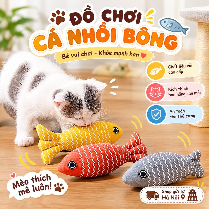 Thú bông cho chó mèo, cá vàng, gấu bông hình cá cho mèo 22cm