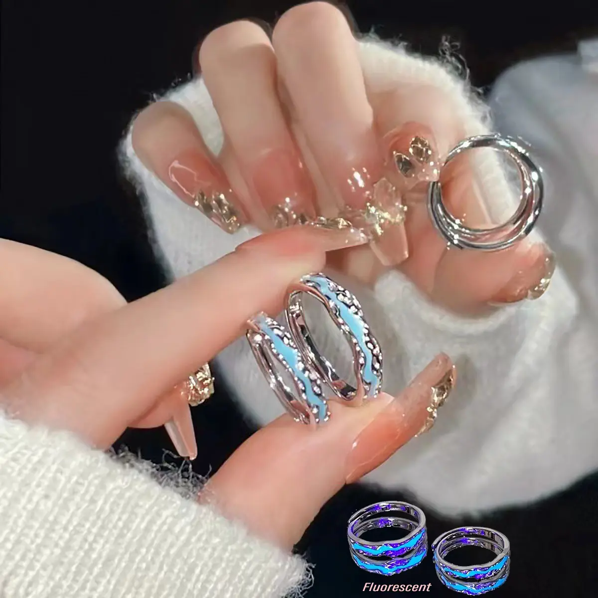 Luminous Fashionable Couple Rings Promise Rings for Girlfriends Adjustable Rings as Commemorative Gifts