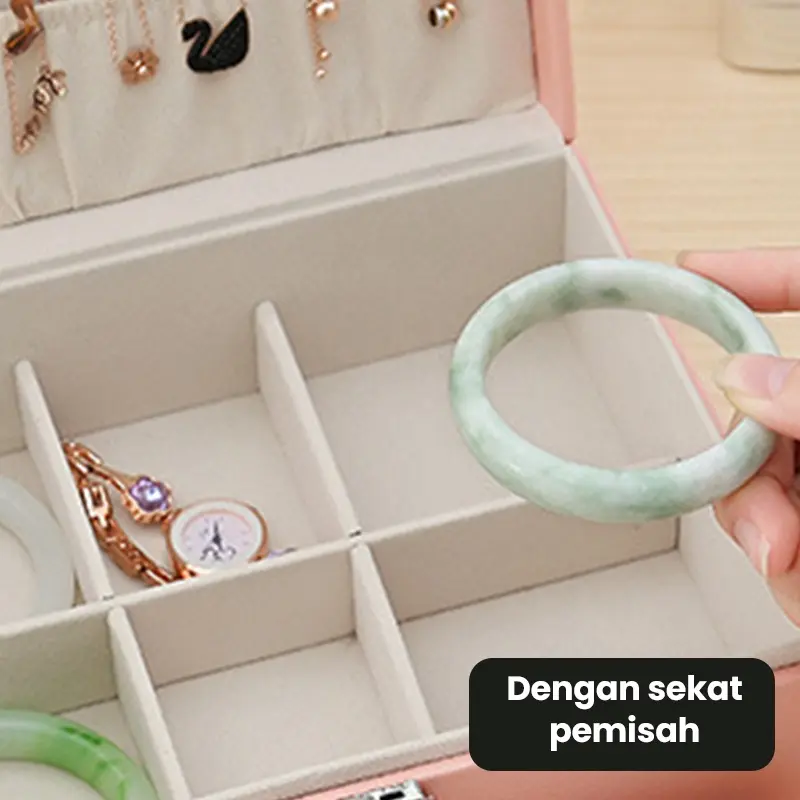 Dejavu Kotak Perhiasan Jewelry Box Display 2 Layer Storage Box Organizer Kalung Makeup Box Cincin Gelang Anting Jam Tangan Tempat Penyimpanan Travel HDK310 5