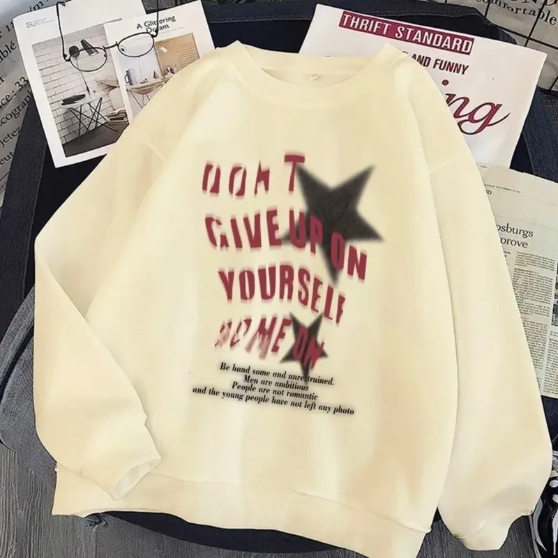 Sweater Crewneck Oversize Pria Dan Wanita Dont Give Up Lingkar Dada 120 1