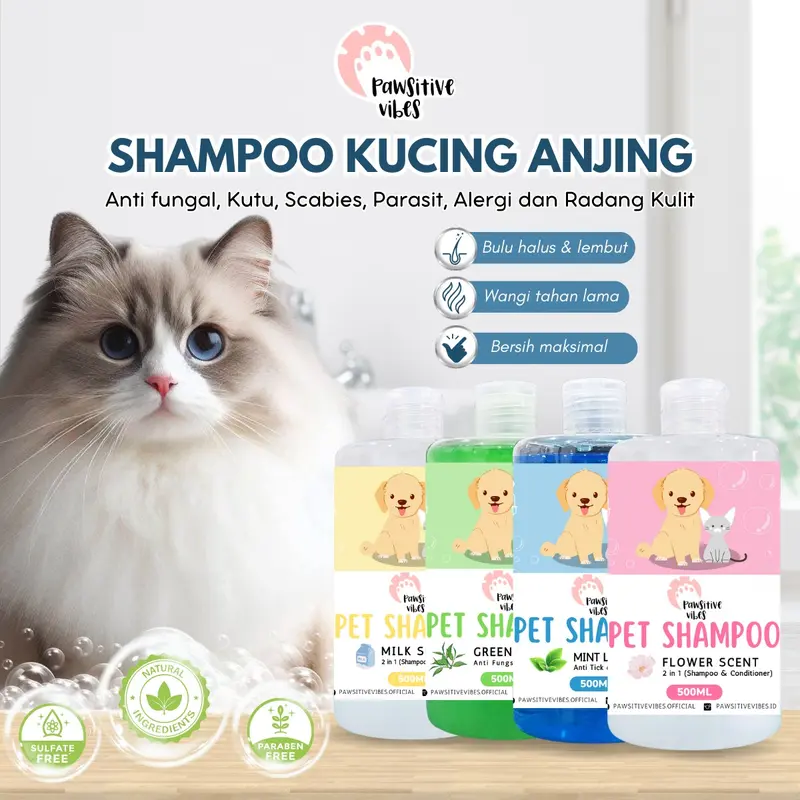 Pawsitive Vibes Shampoo Kucing Anjing 500ml Untuk Jamur, Kutu, Bulu Rontok - Shampoo untuk Kulit Sensitif Tanpa Membuat Iritasi dan Alergi 0