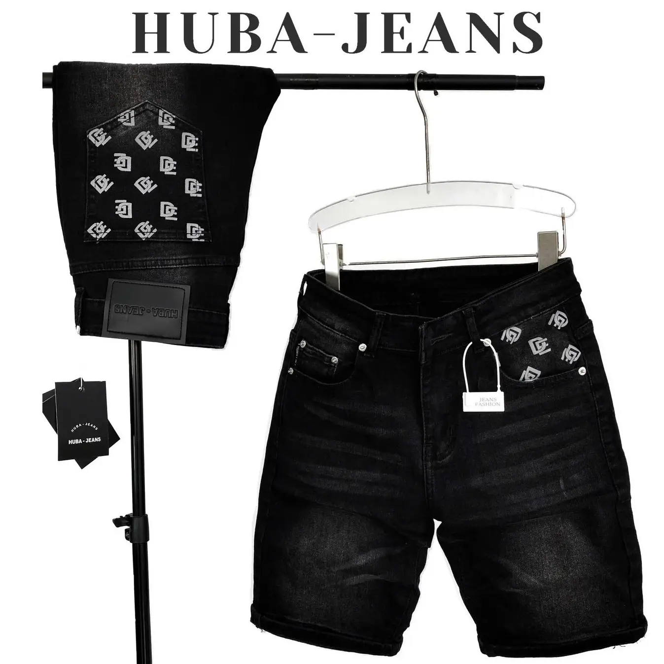 Quần short jeans nam HUBA-JEANS wash bạc rách Menswear Pants Có Túi Denim