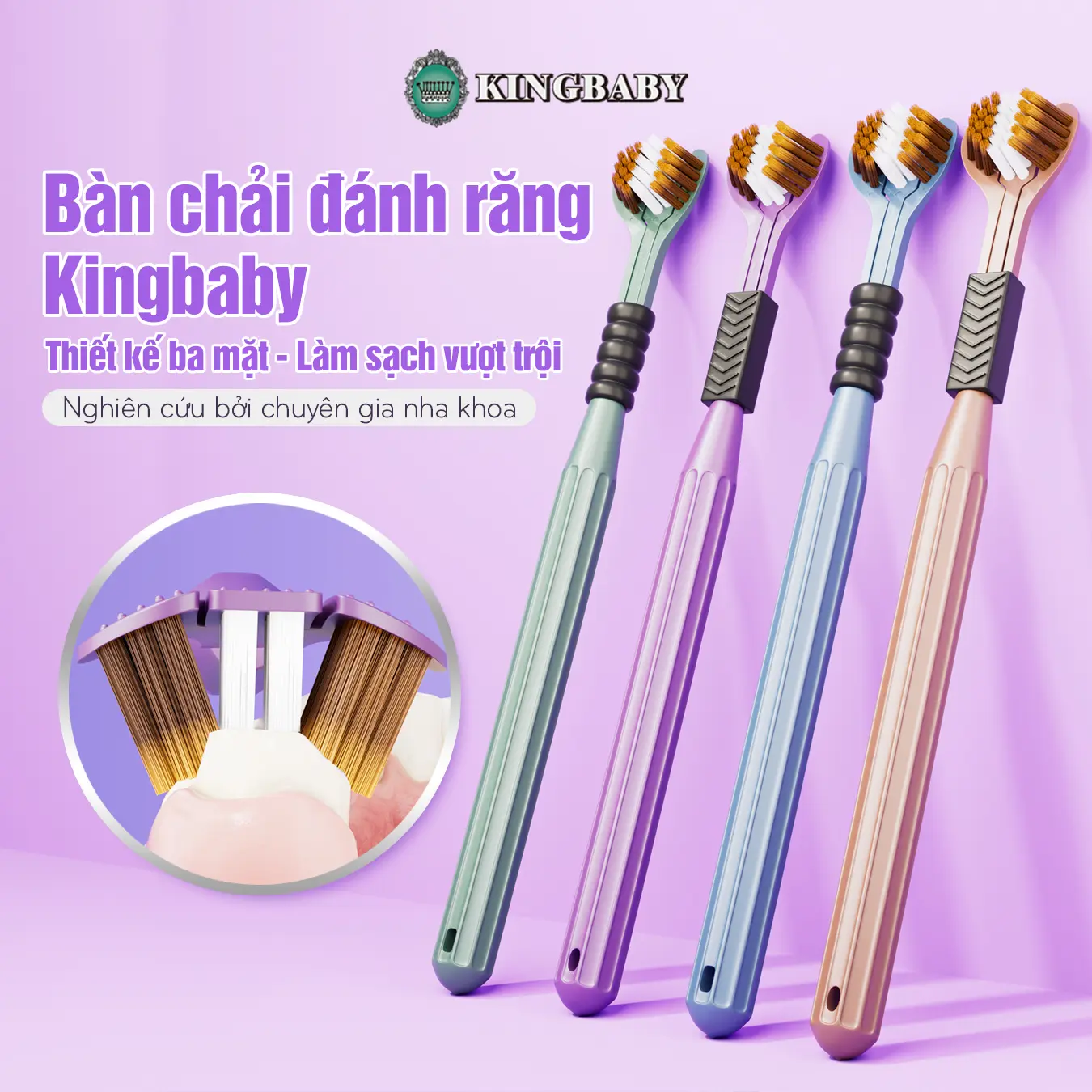 Set 4 Bàn Chải Đánh Răng Ba Mặt - Lông Mềm 0.01mm - Chải Sạch Nhanh Gấp 3 Lần, Có Cạo Lưỡi Giảm Hôi Miệng - Đánh Bay Mọi Mảng Bám Nhanh Chóng
