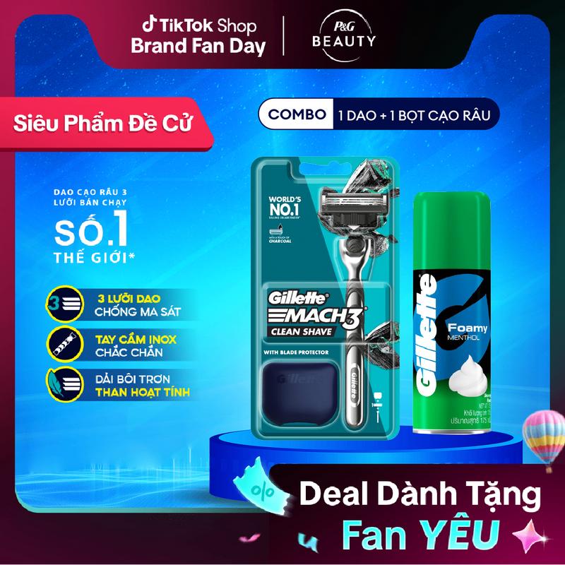[Mua 1 tặng 1] Dao Cạo Nam GILLETTE Mach3 Clean Shave Tặng Bọt Cạo Râu GILLETTE Chai 175G (hương ngẫu nhiên)