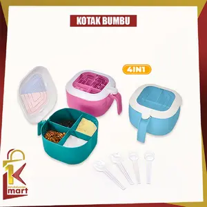 [COD] SM C1245 Kotak Wadah Bumbu Dapur Grid 4 Sekat Dengan Sendok Serbaguna