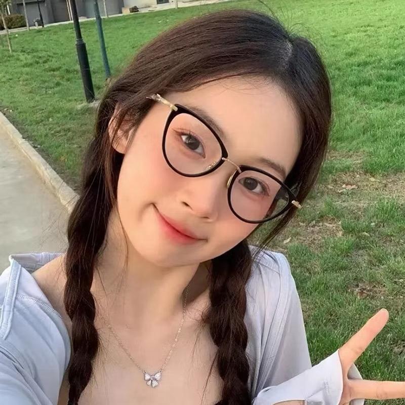 HM Kacamata Photochromic Wanita Anti Radiasi Cat Eye Retro Frame Metal Eyeglasses BISA COD 3
