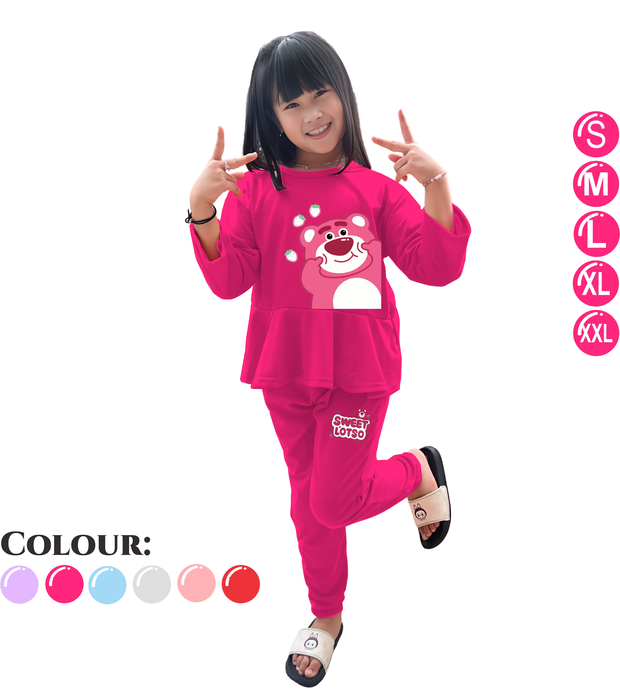 Baju Anak Perempuan - Setelan Kaos dan Celana Panjang Anak Cewek Fashion Pakaian Rumbai Usia 4-15 Tahun - Motif SWEET LOTSO