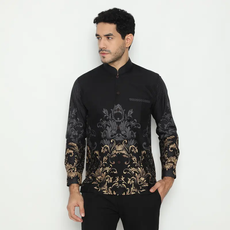 LUIGI RICCIO Kemeja Koko Batik Pria Leaf Black Series Sampai 3XL Special Ramadhan 2025 0