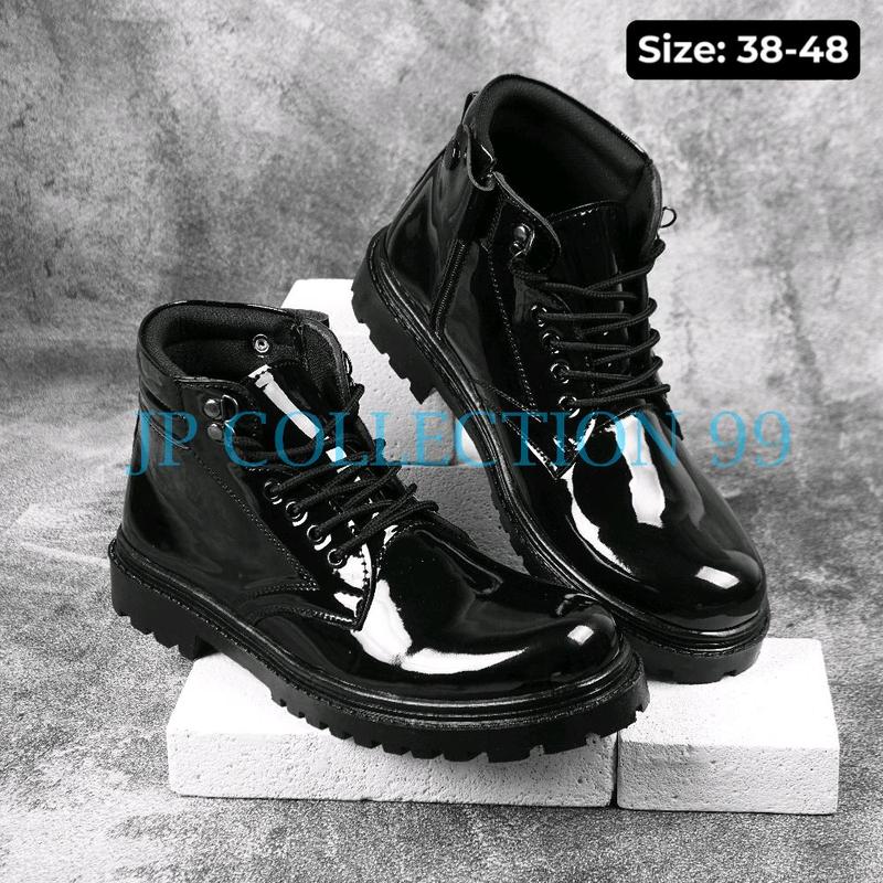 Sepatu Pdh Pria Tali + Resleting Pria POLRI TNI SECURITY Dinas Doop&Mengkilap Size 38-48 Hitam Boots Kerja Pantofel Shoes 2