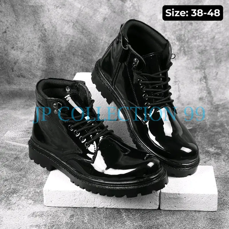 Sepatu Pdh Pria Tali + Resleting Pria POLRI TNI SECURITY Dinas Doop&Mengkilap Size 38-48 Hitam Boots Kerja Pantofel Shoes 1