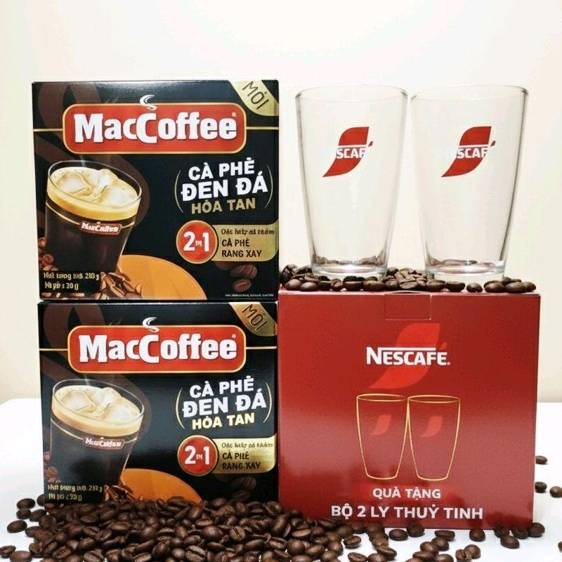 tặng kèm bộ 2 ly thủy tinh combo 20 gói cà phê đen đá Maccoffee + 2ly thuy tinh cà phê maccoffee cà phê phố gold nescafe organic coffee cà phê phố tặng ly