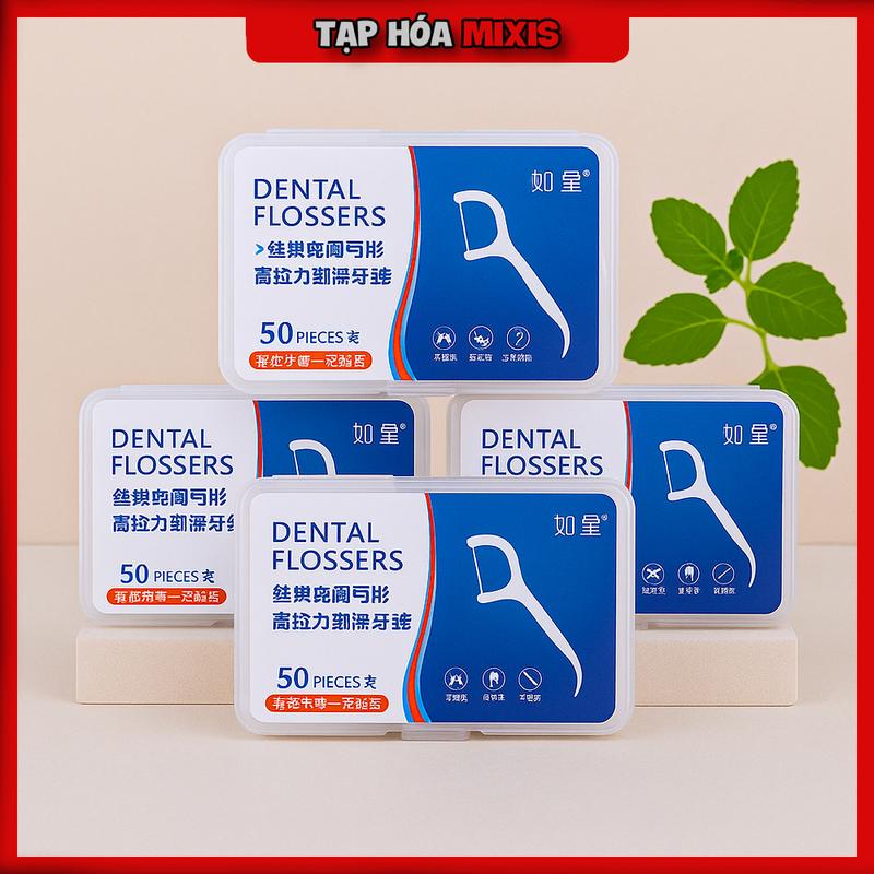 Hộp tăm chỉ nha khoa hộp 50 Cây tăm chỉ vệ sinh răng miệng - Taphoamixis - GD38