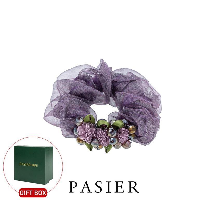 Hộp Quà Tặng PASIER Scrunchie Hoa Tử Đằng Dây Buộc Tóc Organza Thời Trang Dây Cao Su Băng Đô Đàn Hồi Cao Phụ Kiện Tóc Hoa Tóc Scrunchies