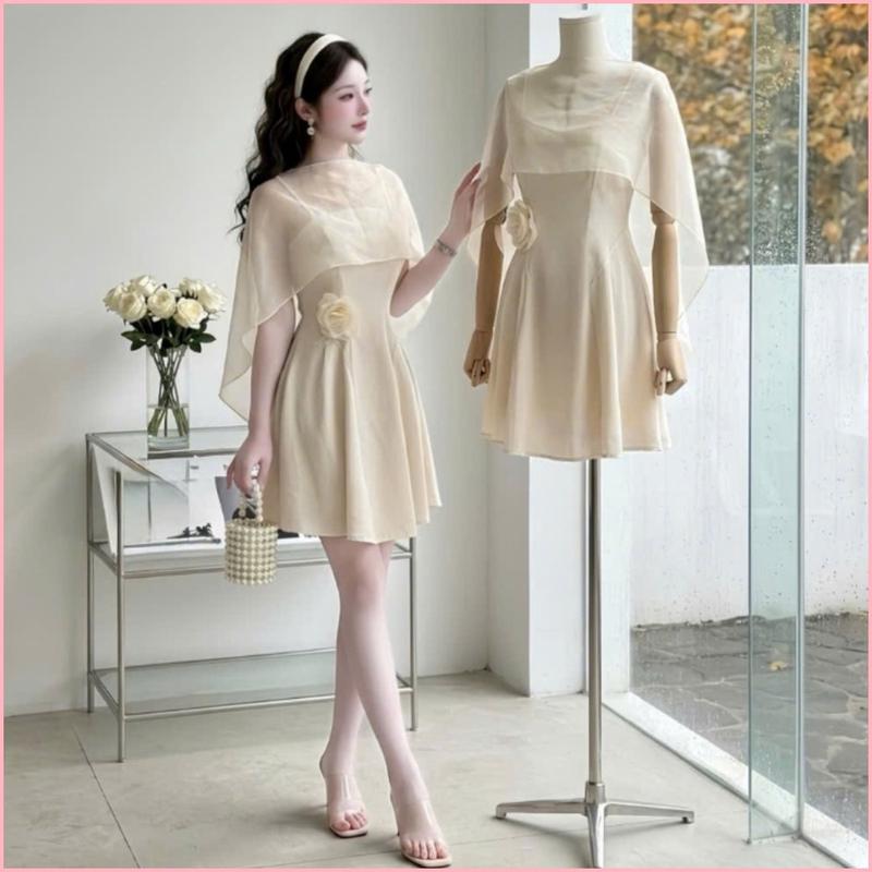 MJ17 Váy Liền kèm choàng tơ đi tiệc tiểu thư thiết kế sang chảnh vayxinh vayditiec thoitrangnu