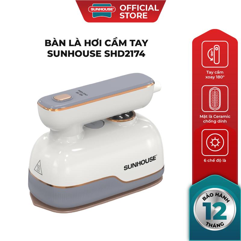 Bàn là hơi nước cầm tay Sunhouse SHD2174 SHD2174G - Tay cầm xoay 180 độ - Mặt là chống dính Ceramic - 6 chế độ là linh hoạt