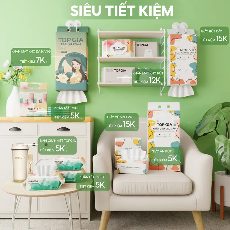 Product Introduction of (12 BỊCH SIÊU TO, CAO CẤP) COMBO 12 bịch khăn giấy CỠ ĐẠI ăn cao cấp treo tường TopGia 4 lớp không bụi mịn 1280 tờ rút tiện lợi Giấy Vệ Sinh (tặng 4 móc treo), giấy rút đa năng treo tường ĐẠT QUY CHUẨN CỦA BỘ CÔNG THƯƠNG (DS) Khăn Giấy Rút 10