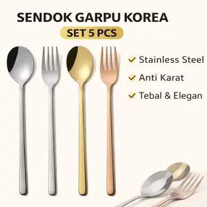 Sendok Garpu Korea 5PCS Stainless Steel Sujeo Set Anti Karat Tebal