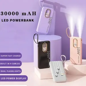 Power Bank Q10 30000mAh 4in1 Fast Charging dengan 2 Senter & LED Display Garansi 3 Tahun Baterai Polimer Litium-Ion Portable Charger untuk Semua Jenis Ponsel