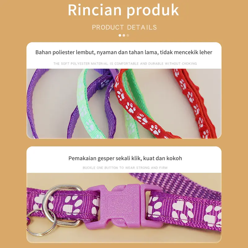 MEOWWOW Kalung Lonceng Hewan / Tali Leher Anjing Motif Tapak Kaki Adjustable / Kalung Kucing Anjing Reflektif Lonceng Pet Cat Collar Aksesori Hewan 4