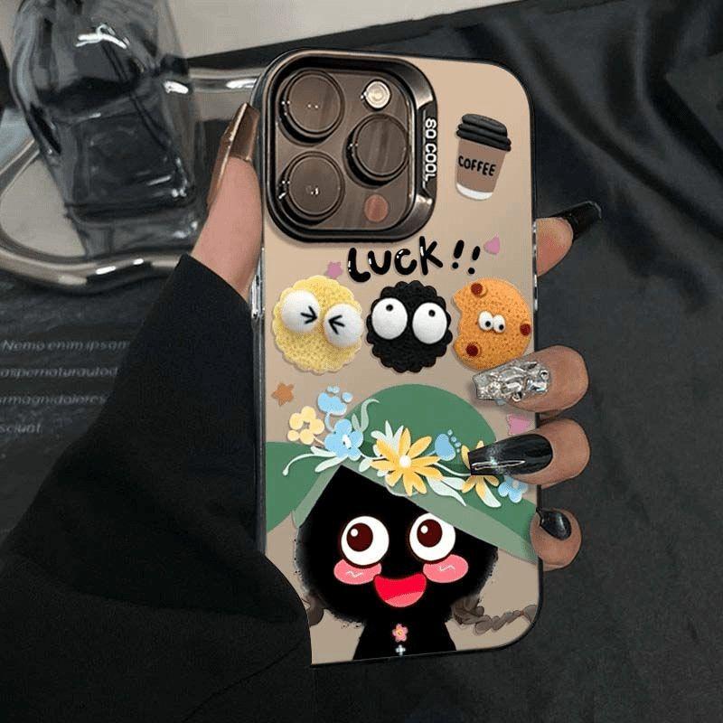 Bánh than cô gái nguyên khí vỏ áp dụng cho Apple 15PROMAX vỏ điện thoại iPhone 16 bùng nổ 14 dễ thương 13 vỏ cứng