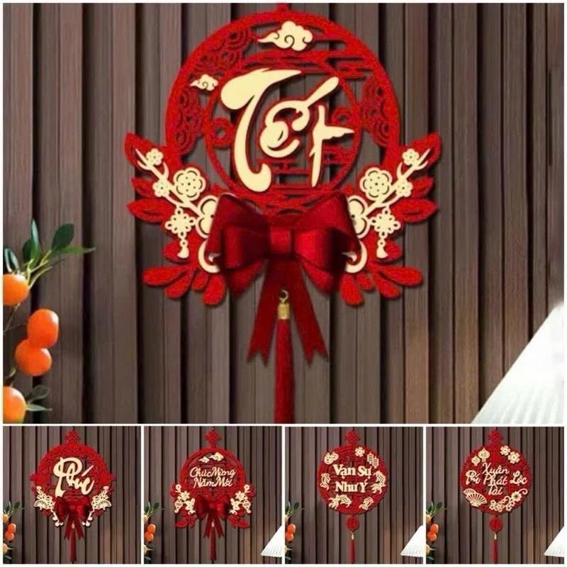   Tặng móc treo   Khánh Quạt Nhung Đỏ Khắc Chữ TẾT PHÚC LỘC THỌ  Dải Treo Phụ Kiện Trang Trí Tết 2026 