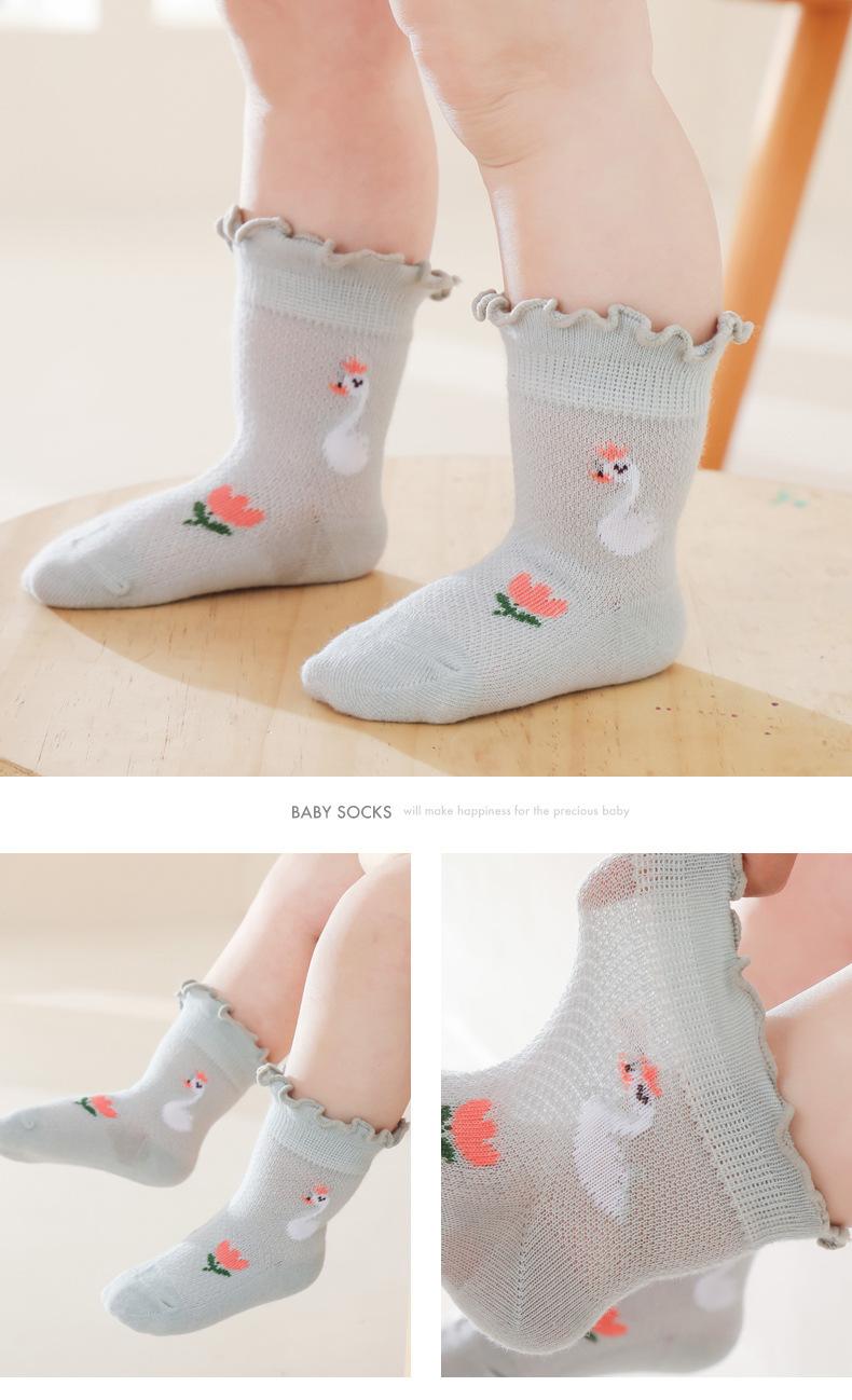 Product Introduction of Spring Summer Thin Cotton Mesh Breathable Baby Socks Cute Girls Crew Socks Lovely Cartoon Baby Socks 4