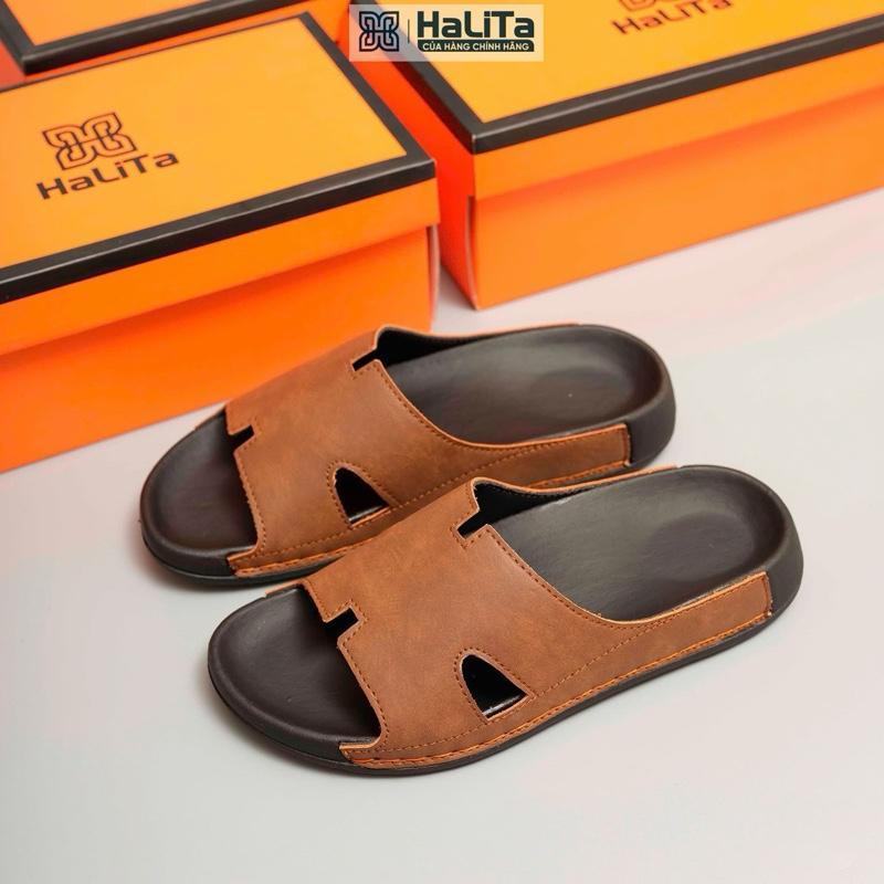 HaLiTa - Dép Công Thái Học Bảng Da Bò Chữ Ha't Cao Cấp Đế Cao Su Vân Nhám Chống Trơn Giảm Mỏi Chân Phom Bàn Chân Việt Dành Cho Nam Đẹp Sang Chảnh Siêu Bền