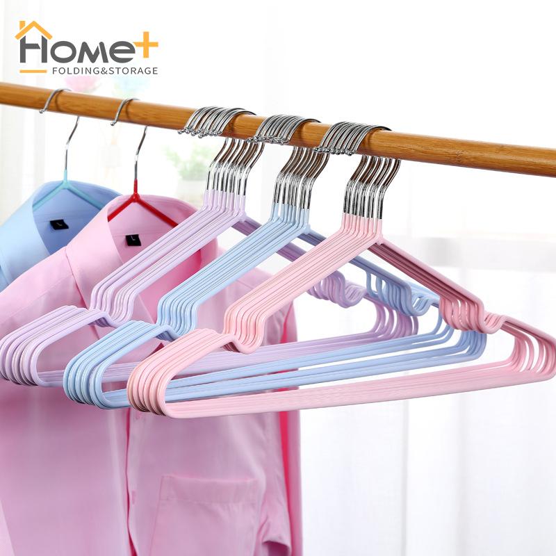 HOME+ 1Pcs Immersion Plastic Anti Slip Clothes Hanger Metal Clothes ...