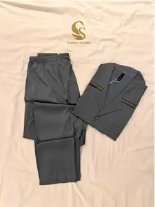 Chessy Store Baju Tidur Unisex Wanita Pria Piyama Snow Silk Premium Grey Line Bahan Adem Nyaman