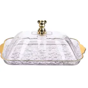 Tempat tutup kue lapis gold,nampan try mewah,elegant glass serving dish Dapur Emas Golden Wadah Kaca Kitchenware